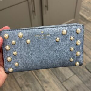 Kate Spade Blue Wallet with Pearl Details